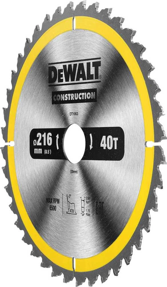 Pjovimo diskas medienai DeWalt; 216x2,6x30,0 mm; Z40; -5°