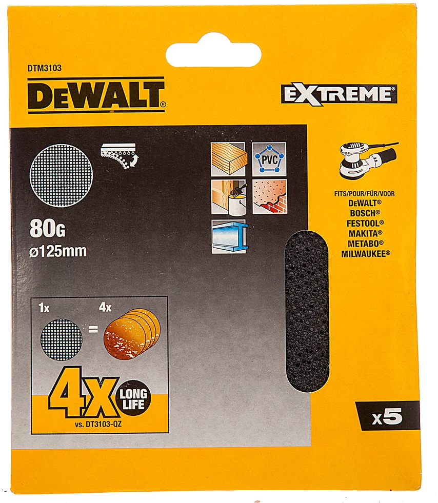 Stanley DEWALT Šlifavimo tinklelis 125 mm P 80 /5 vnt.