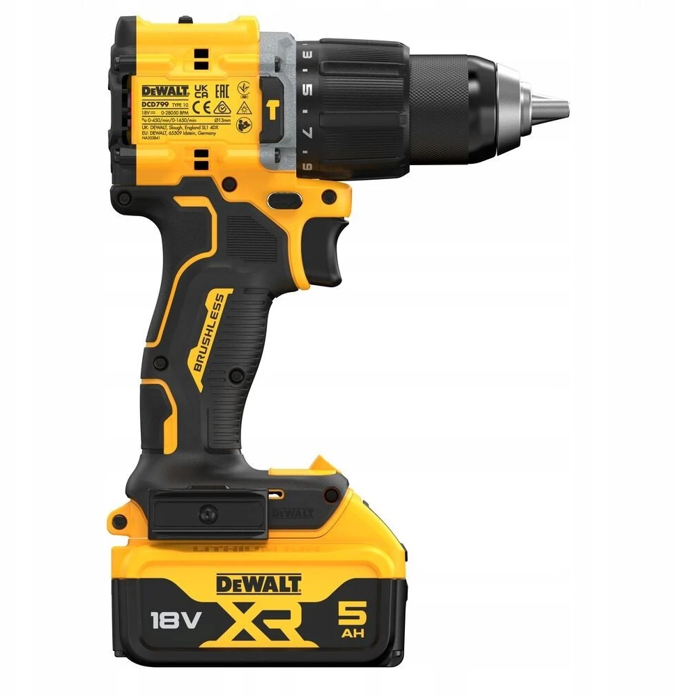 Akumuliatorinis smūginis suktuvas-gręžtuvas DeWalt DCD799P2T-QW; 18 V; 2x5,0 Ah akum.