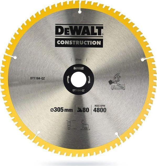 Pjovimo diskas medienai DeWalt DT1184-QZ; 305x30 mm; 80T; 5°