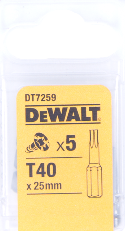 rinkinys 5 vnt 1/4" antgaliai Torx varžtams, dydis TX40/25mm, DeWalt [DT7259-QZ].
