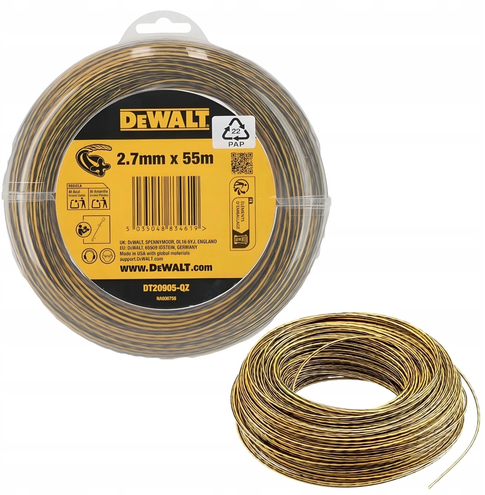 Valas pjovimo peilis žoliapjovėms, 2,7 mm skersmens, ilgis 55 m, DEWALT [DT20905-QZ]