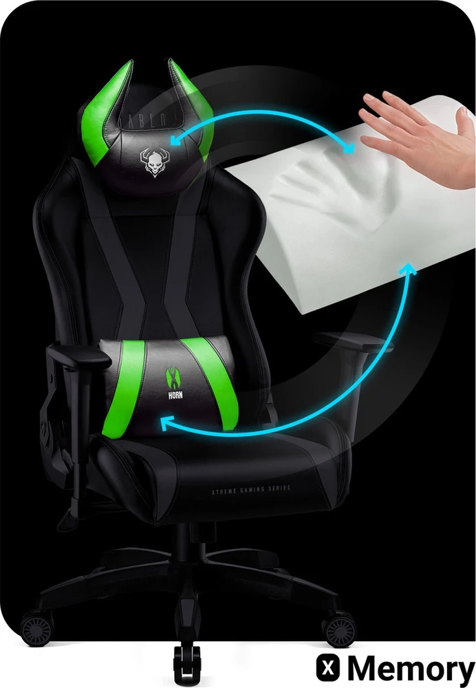 Diablo Chairs Diablo X-Horn 2.0 Normal Size Juodas-Žalias ergonominė kėdė