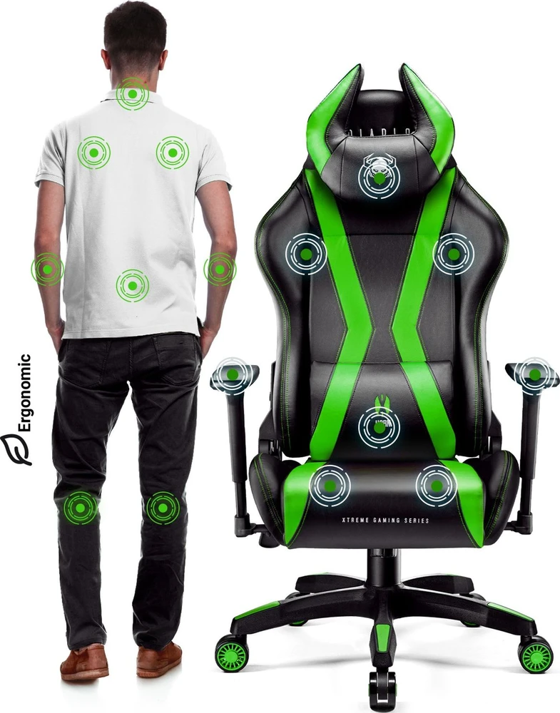 Diablo Chairs Diablo X-Horn 2.0 Normal Size Juodas-Žalias ergonominė kėdė