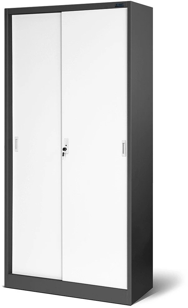 Diablo Chairs Dokumentų spintelė, spintelė su stumdomomis durimis, metalinė spintelė KUBA, 900 x 1850 x 400 mm, antracito-balta