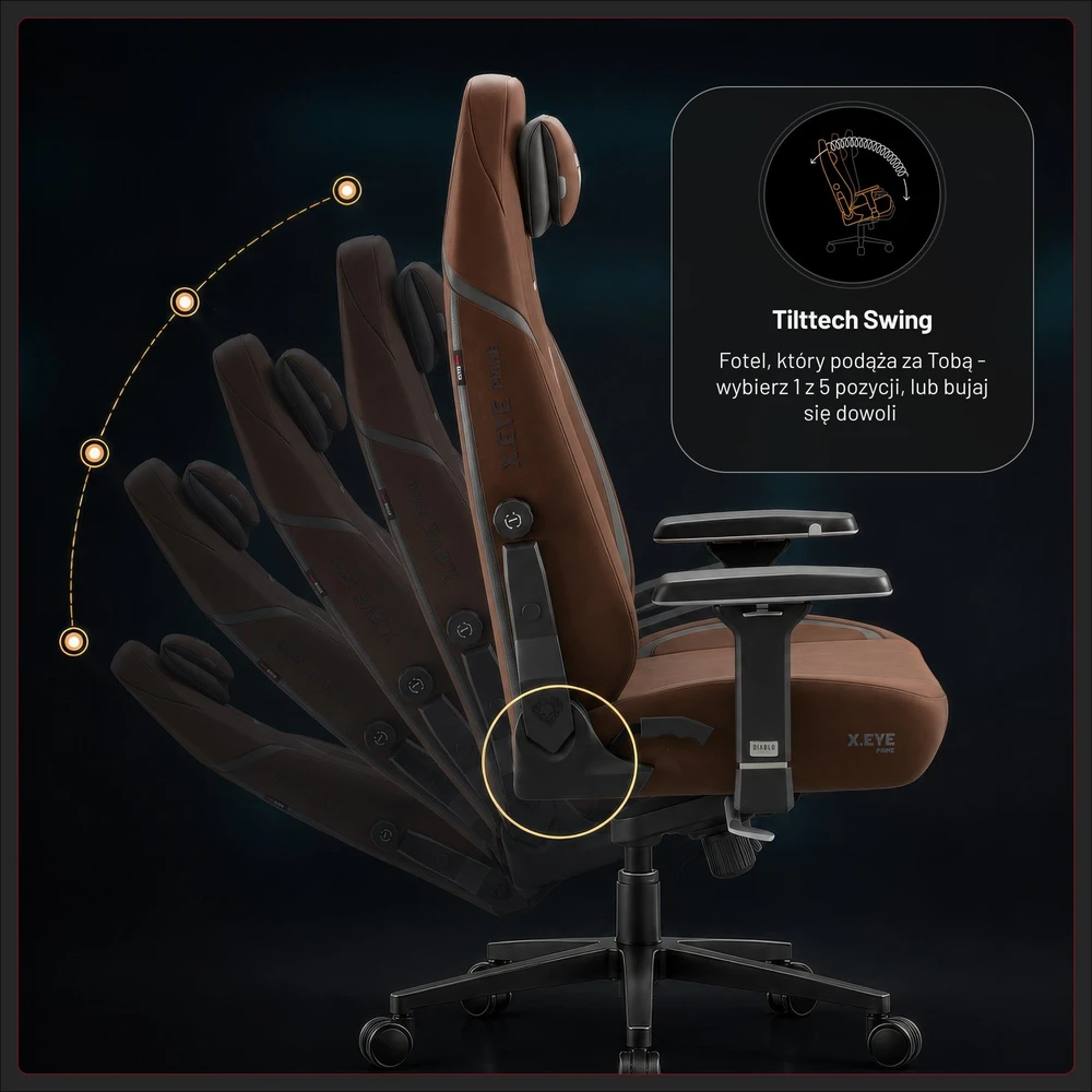 Diablo Chairs Diablo X-Eye Prime – normalaus dydžio cinamono rudos spalvos ergonominė kėdė