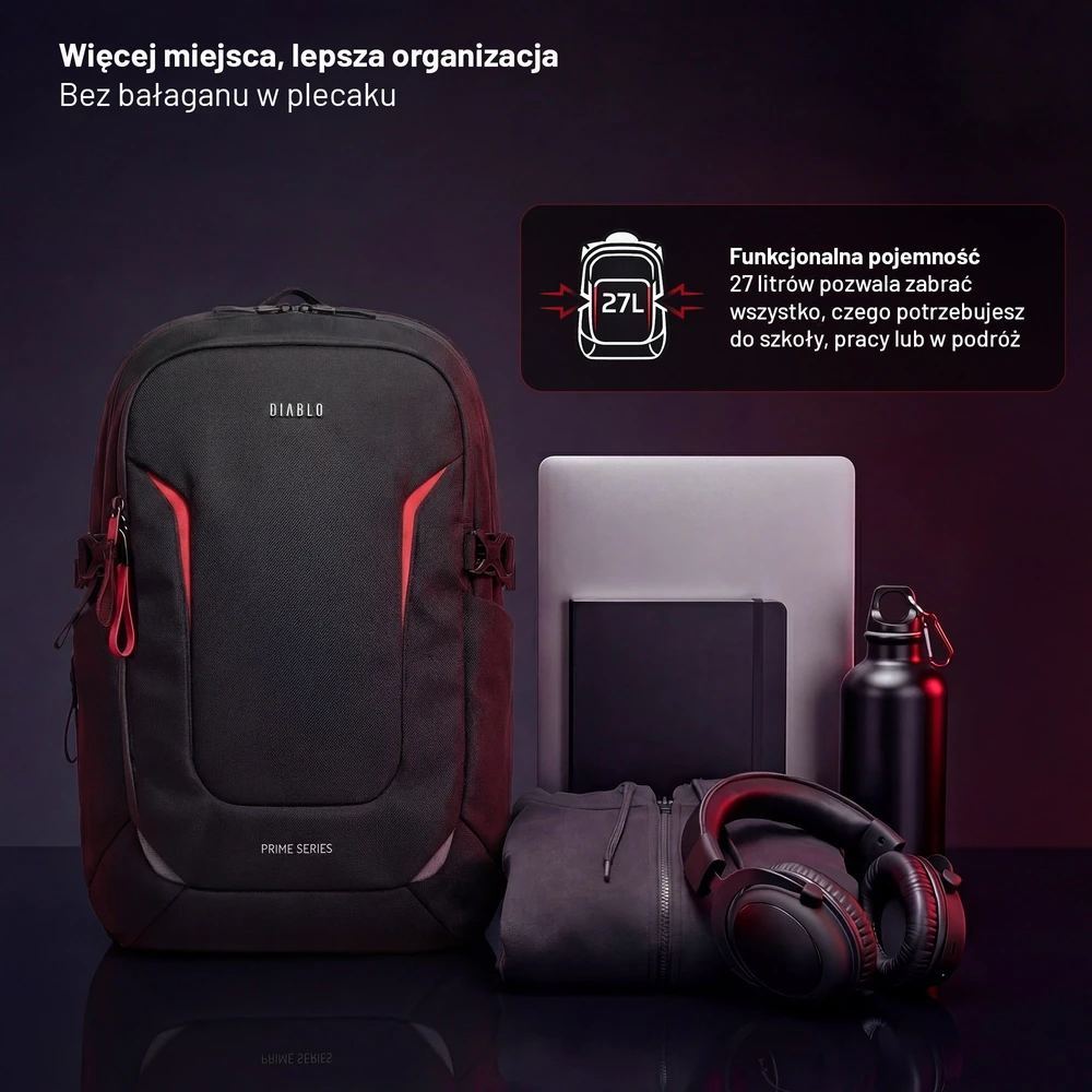 Diablo Chairs Prime daugiafunkcinė kompiuterio kuprinė juodos spalvos
