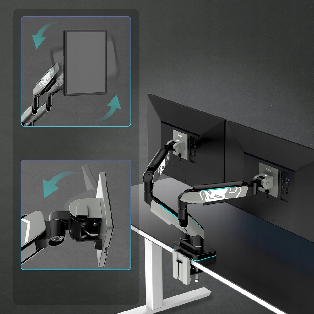 Diablo Chairs Diablo dvigubas monitoriaus laikiklis 49 colių ekranams | Pilka-juoda RGB X-Arm Dual