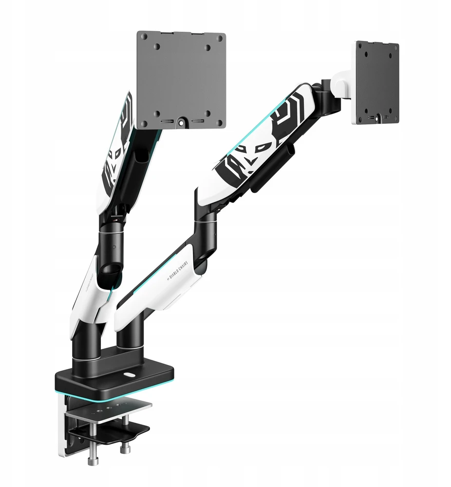 Laikiklis Diablo Chairs Diablo RGB X-Arm Dual 35″ Dual Monitorius Mount baltos spalvos ir juodos spalvos