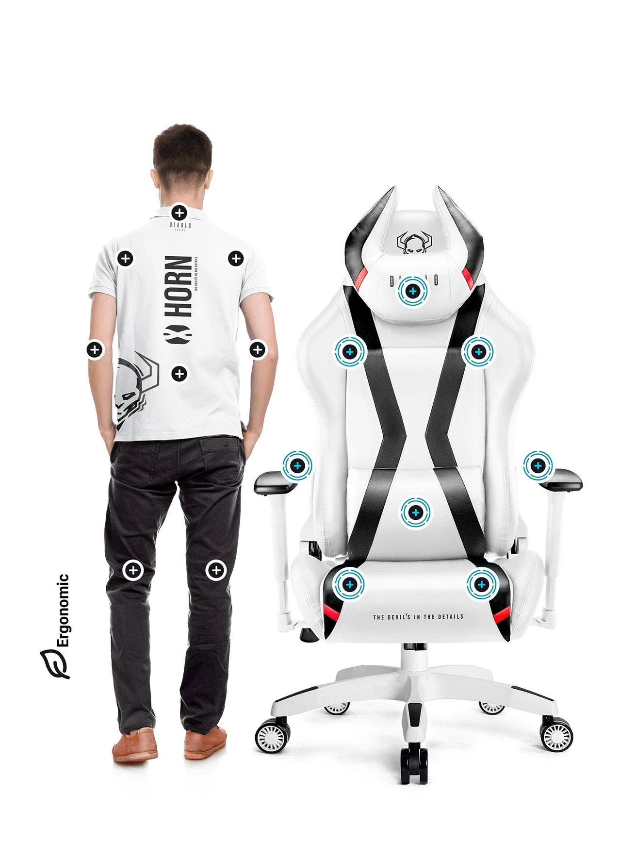 Žaidimų kėdė Diablo X-Horn 2.0 Gaming Chair Normal, Balta-juoda