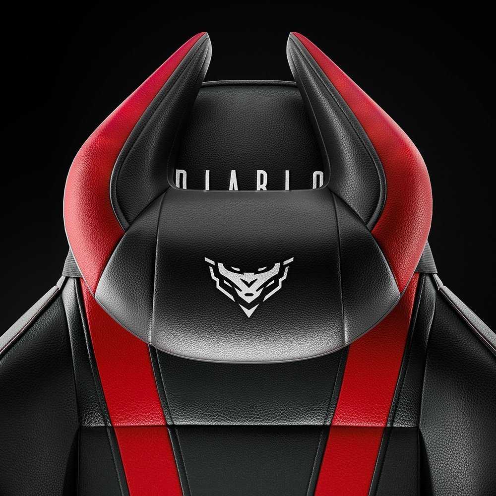 Diablo Chairs Diablo Diablo X-Horn galvos atramos pagalvė su asmeniniais siuvinėjimais, juoda ir raudona