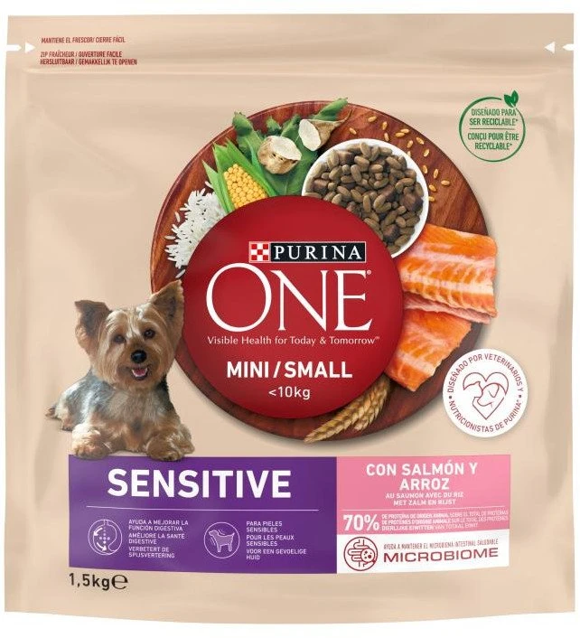 Purina Nestle ONE MINI Dog Sensitive lašiša & ryžiai 1,5kg