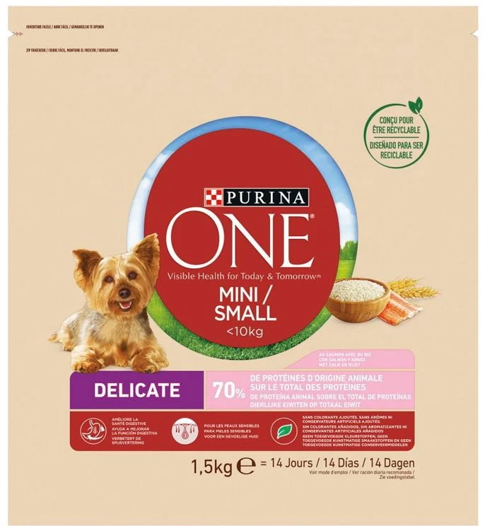 Purina Nestle ONE MINI Dog Sensitive lašiša & ryžiai 1,5kg