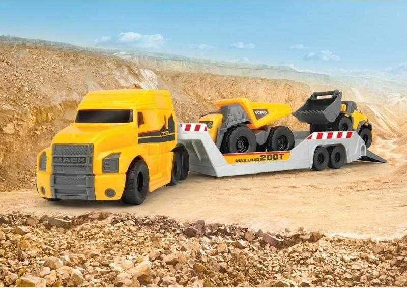Žaislinis Volvo sunkvežimis - vilkikas 32 cm su ekskavatoriumi ir savivarčiu, Dickie