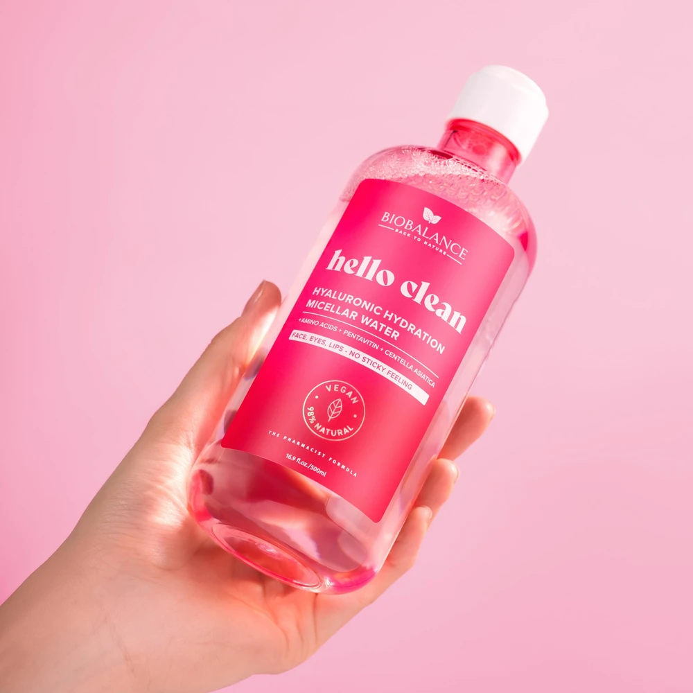 Bio Balance Hyaluronic Hydration drėkinantis ir valomasis micelinis vanduo jautriai odai, 500 ml