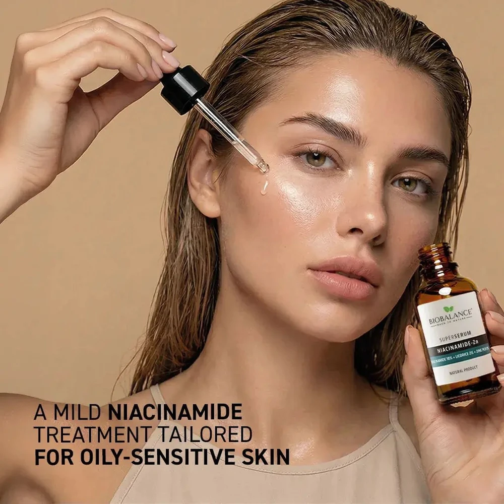 Bio Balance niacinamido ir cinko priešpigmentinis dieninis ir naktinis veido serumas, 30 ml