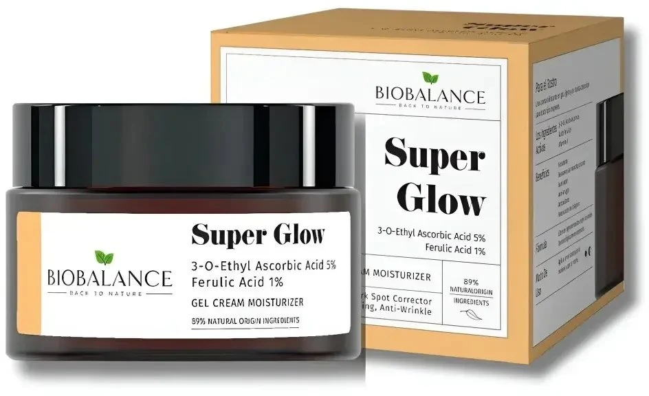 Bio Balance Super Glow šviesinamasis priešraukšlinis rytinis ir vakarinis gelis-kremas veidui, 50 ml
