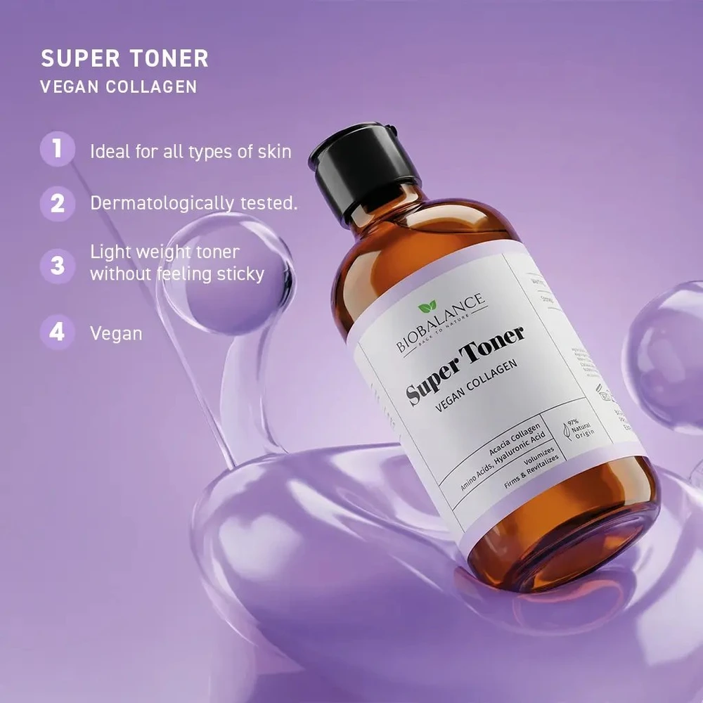 Bio Balance Super Toneris Vegan Collagen Revitalizuojantis veido tonikas losjonas, 250 ml