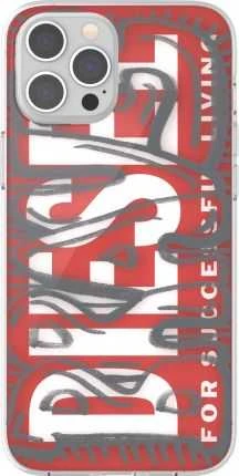 Diesel Snap Dėklas skaidrus AOP Apple iPhone 12 Pro Max raudona-pilka red-pilkas 42568