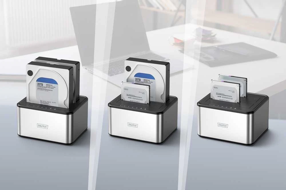 Digitus HDD stotelė su skirtingais diskų formatais