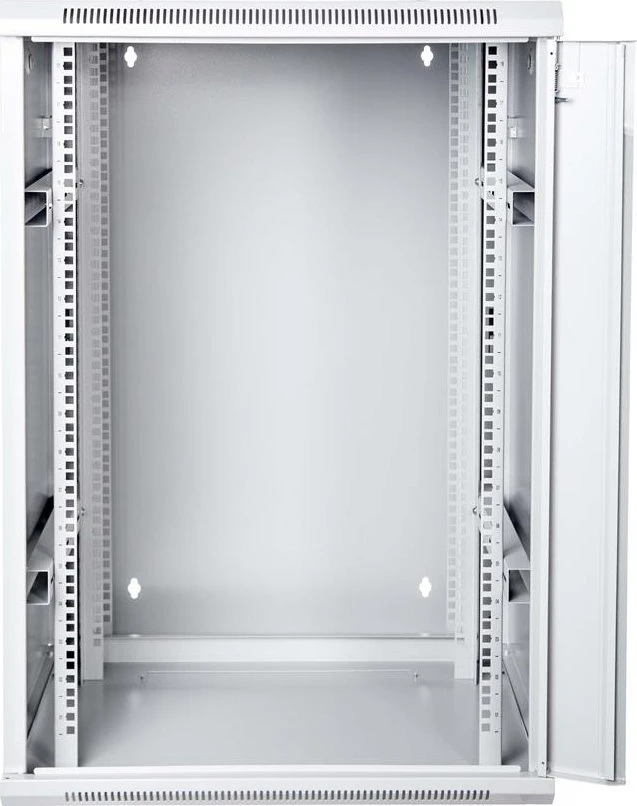 Digitus 19" 18U prie sienos montuojama tinklo spintelė 600x600, stiklinės durys, pilka, sekcijinė, surinkta, 60kg