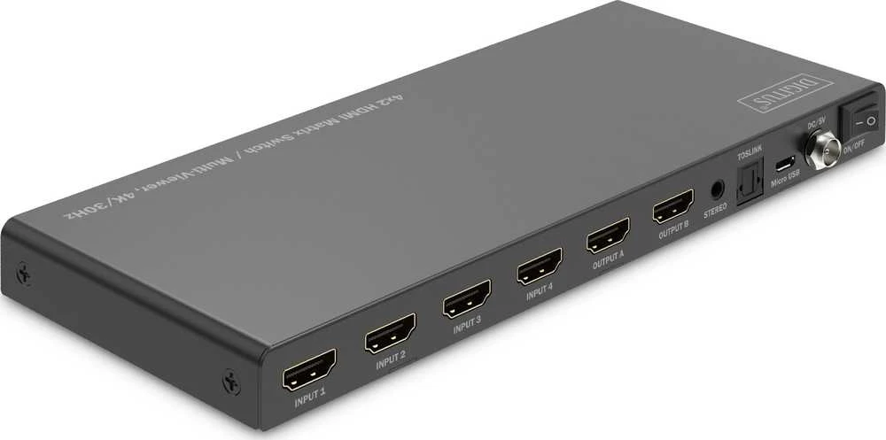 „Digitus“ 4x2 HDMI matricos jungiklis / kelių peržiūrų programa, 4K/30Hz | DS-55345 | Juodas