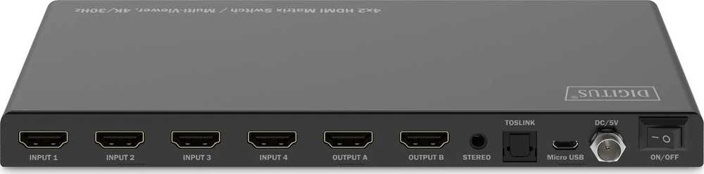 „Digitus“ 4x2 HDMI matricos jungiklis / kelių peržiūrų programa, 4K/30Hz | DS-55345 | Juodas