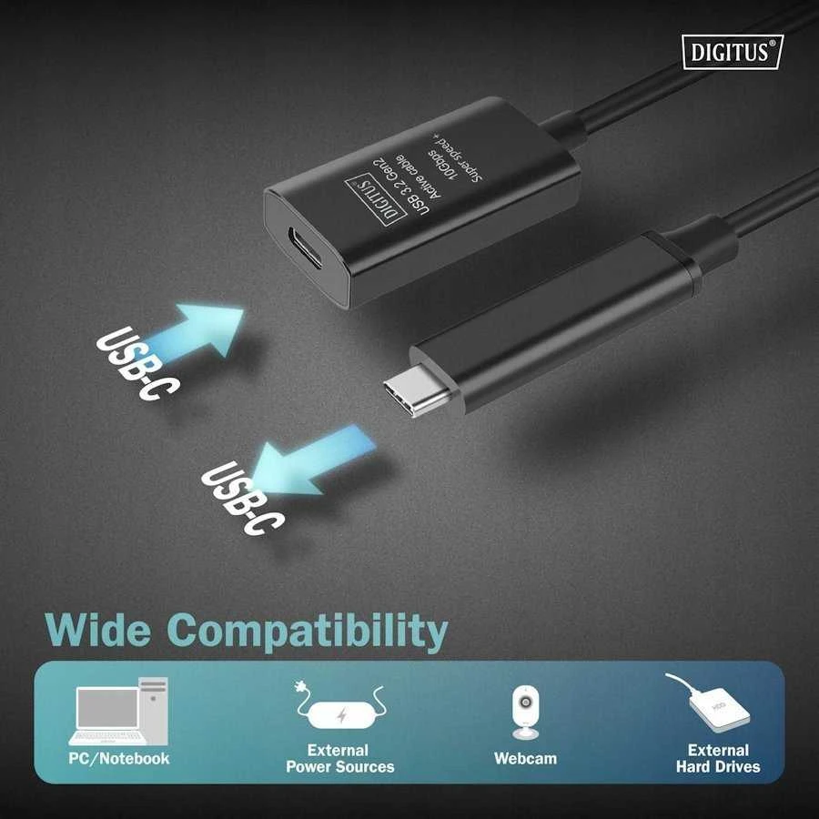 Digitus Skaitmenas | Aktyvus USB 3.2 Gen2 10G ilgintuvas | DA-73112 | USB-C į USB-C