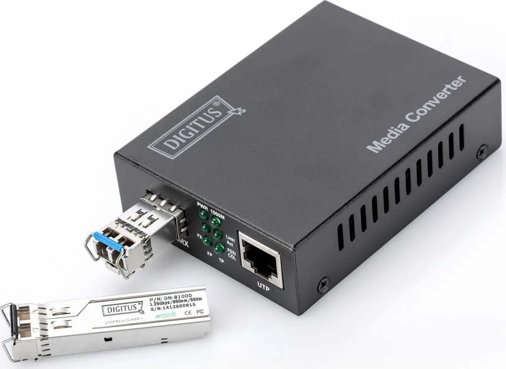 Digitus Skaitmenas | Gigabito eterneto medijos keitiklis, SFP SFP atviras lizdas, be SFP modulio | DN-82130 | SFP | 10/100/1000 Mbps prievadas