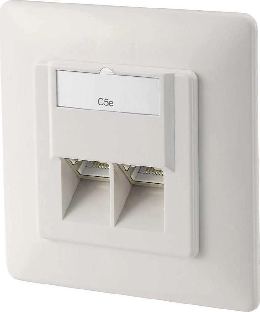 DIGITUS CAT 5e modulinis sieninis lizdas, ekranuotas, 2x RJ45, 8P8C, LSA, grynos baltos spalvos, įleidžiamas, DN-9001/B5-N
