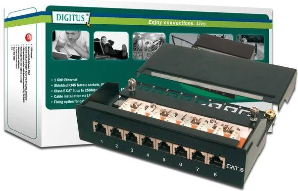DIGITUS Patchpanel 1HE 8-Port Cat6 geschirmt juodas