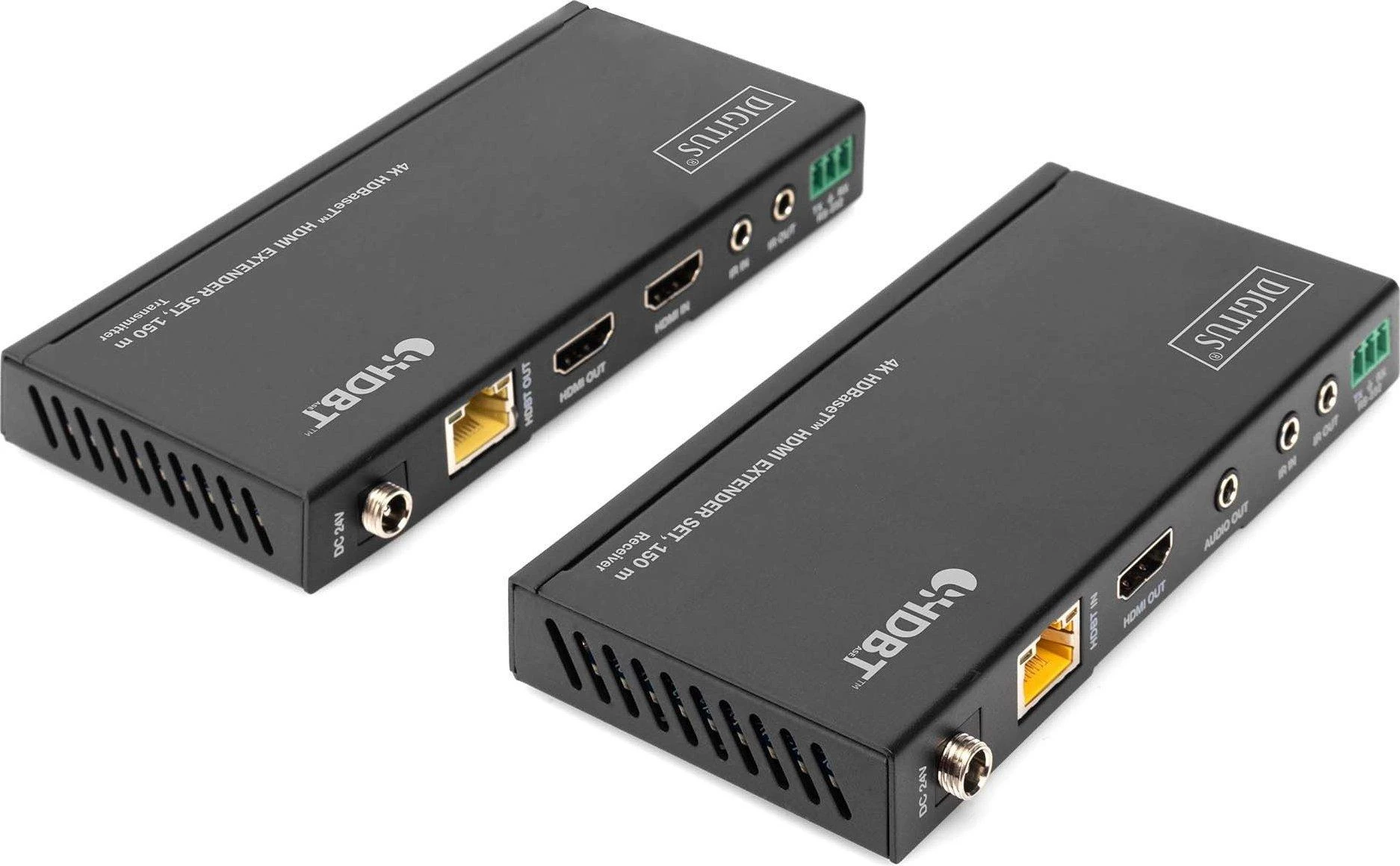Digitus HDBaseT HDMI prailginimo rinkinys su jungčių aprašymais
