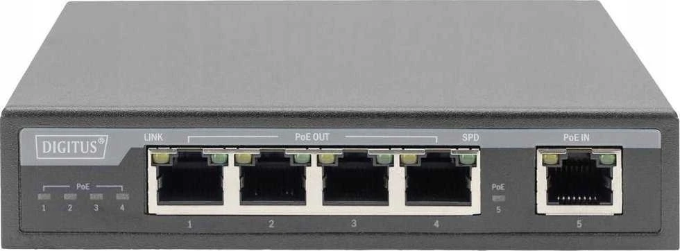 Šakotuvas „Digitus Digitus“ 4 prievadų Gigabit 4PPoE plėstuvas, 802.3at, 60 W