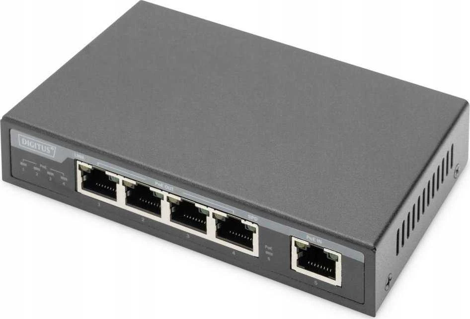 Šakotuvas „Digitus Digitus“ 4 prievadų Gigabit 4PPoE plėstuvas, 802.3at, 60 W
