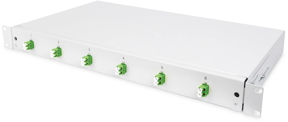 Digitus Digitus optinio pluošto sujungimų dėžutė – 1U – sukomplektuota – 6x LC APC DX – OS2