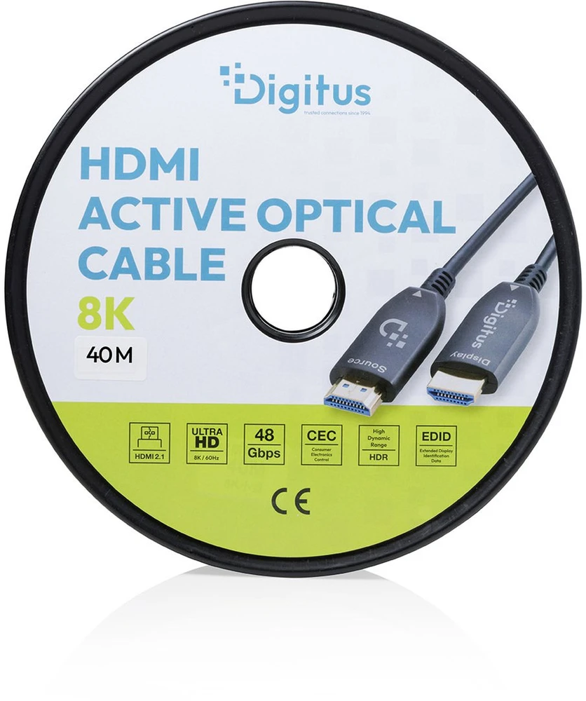 Digitus AOC HDMI hibridinis jungiamasis kabelis | HDMI-A kištukas-kištukas | HDMI 2.1 | UHD-2 8k@60Hz | 48Gbps | HDR, EARC, HDCP 2.2, CEC | 40m