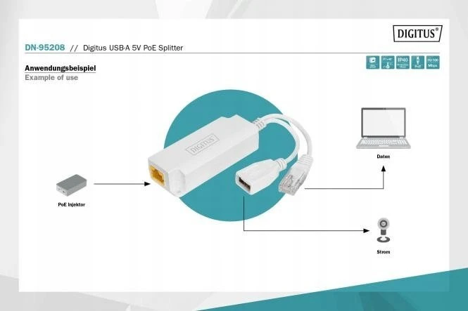 Digitus | USB-A 5V PoE Splitter | DN-95208