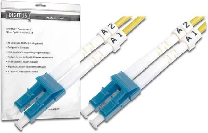 Assmann Electronic DIGITUS LWL patchable LC/LC 09/125um singelmode Duplex be halogenų su protokolu geltona 3m