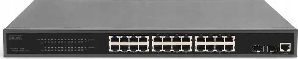 Šakotuvas „Digitus“ jungiklis „Digitus“ 24 prievadų valdomas Gigabit Ethernet PoE L2 jungiklis