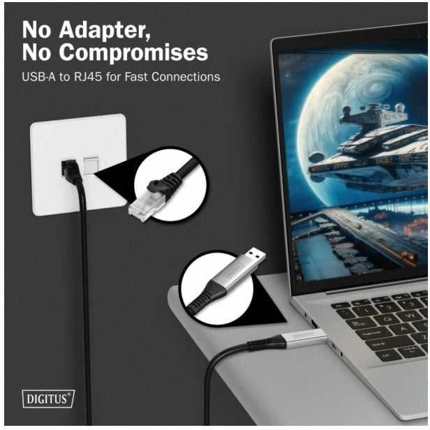 Digitus digitus Kabelis adapter USB-A - RJ45 Kat. 6A S/FTP, 1 Gbit/s, USB 3.2 Gen1, LSZH, 5m