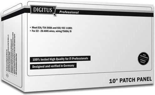 Assmann Electronic DIGITUS CAT 6 E klasės skydelis ekranuotas 8 prievadų RJ45 8P8C LSA 1U 254 mm (10 colių) Rack Mount spalva juodas RAL 9005