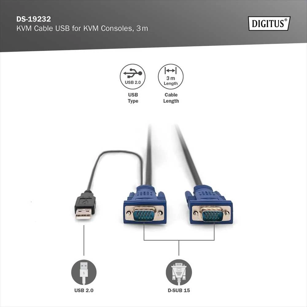 Assmann Electronic DIGITUS KVM laidas PS2 ir USB konsolėms su KVM 1xHD-15/M 1xVGA HD-15/M 2xPS2 1x USB 3m