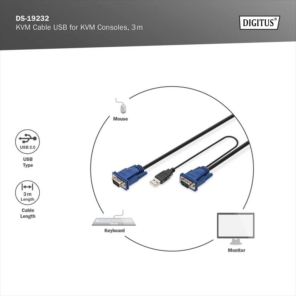 Assmann Electronic DIGITUS KVM laidas PS2 ir USB konsolėms su KVM 1xHD-15/M 1xVGA HD-15/M 2xPS2 1x USB 3m