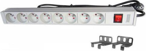 Assmann Electronic ASM A-19-STRIP-2-IMP PDU išleidimo juosta 19 RACK 8xType E, 1,8 m laidas su Schuko, įjungimas/išjungimas, aliuminio