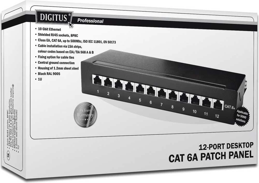 DIGITUS Patchpanel 1HE 12-Port Cat6A geschirmt juodas