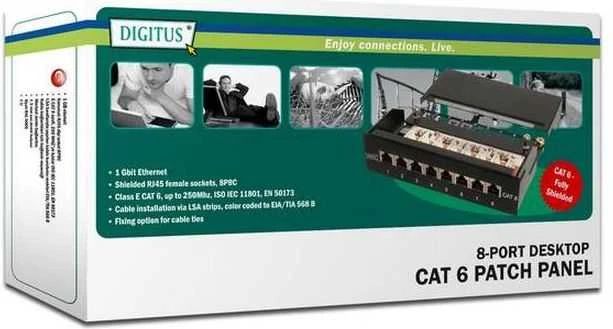 DIGITUS Patchpanel 1HE 8-Port Cat6 geschirmt juodas
