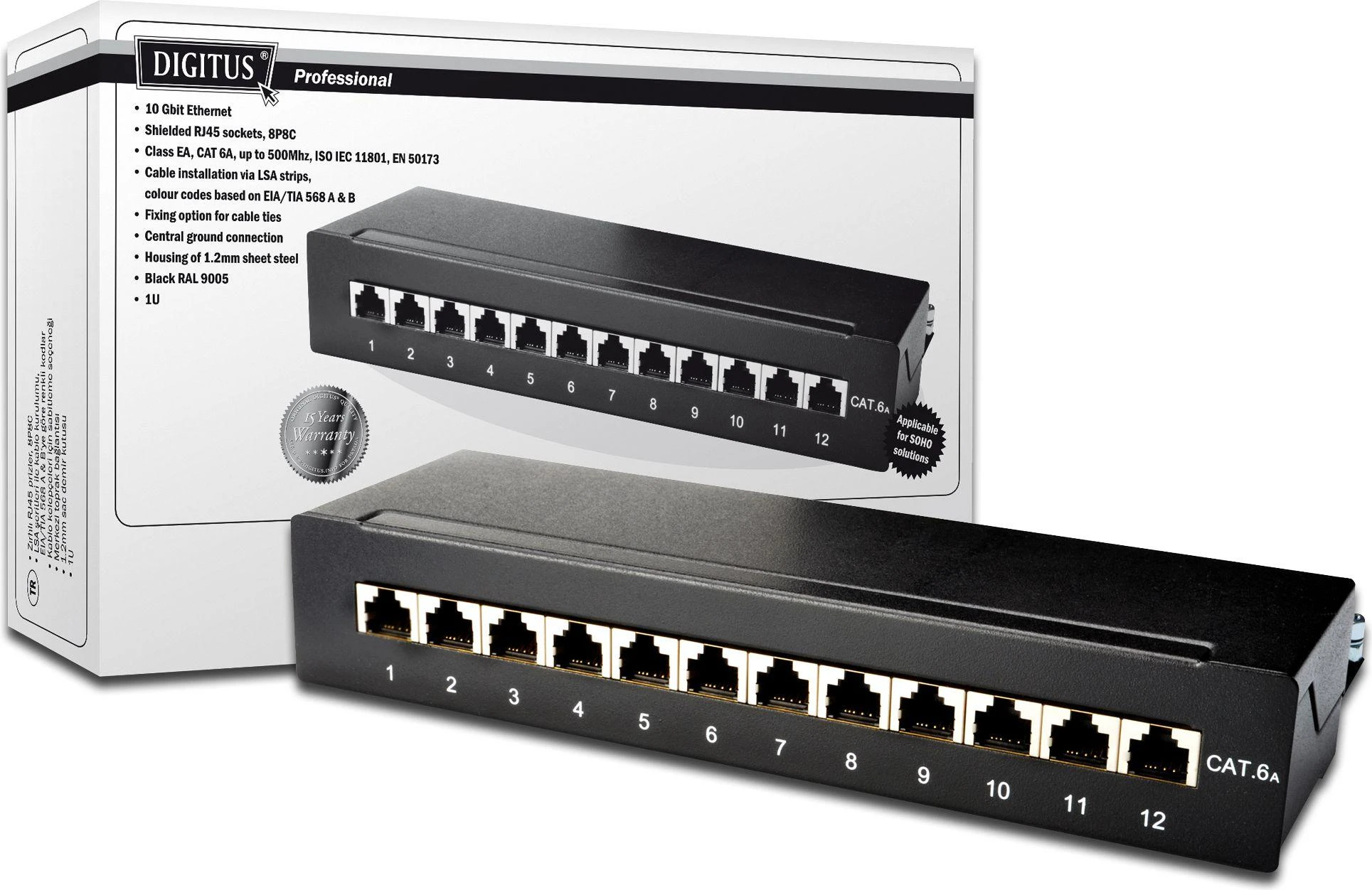 DIGITUS Patchpanel 1HE 12-Port Cat6A geschirmt juodas