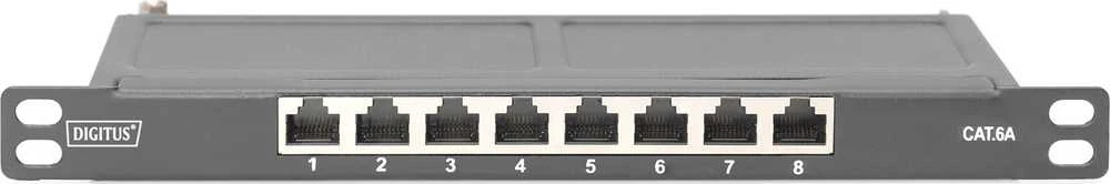 DIGITUS Cat.6A Slim Patch Panel, gesch.,8-Port, 0,5 HE, 10