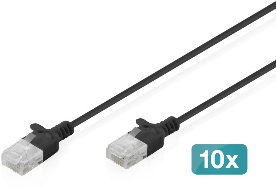 Digitus Patchcord Slim Cat.6 U/UTP LSZH 1m juoda 10 vnt. (DK-1618-010S-BL-10)