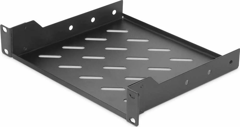 „Digitus“ | 1U fiksuota lentyna | DN-10-TRAY-2-B | Puikiai tinka laikyti komponentus, kurie nėra tinkami 254 mm (10 colių) pločio. Plonas dizainas, užimantis 1 aukščio vieneto vietą. Lengva ir greita sumontuoti arba išmontuoti. Maksimali apkrova: 25 kg | Juodas
